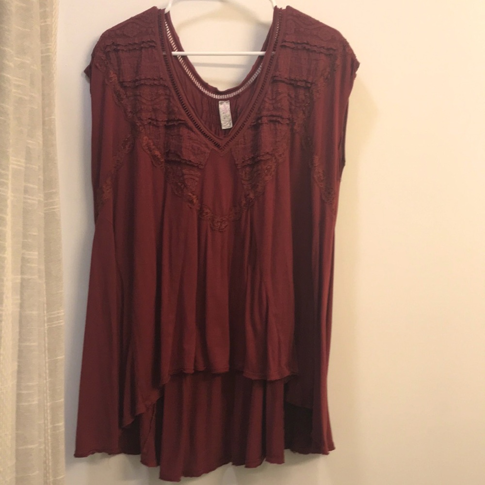 Free People Draped Red Lace Blouse (M) Like New